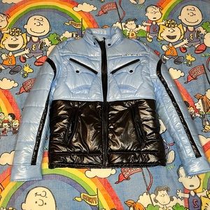 Light blue and black posh bomber jacket